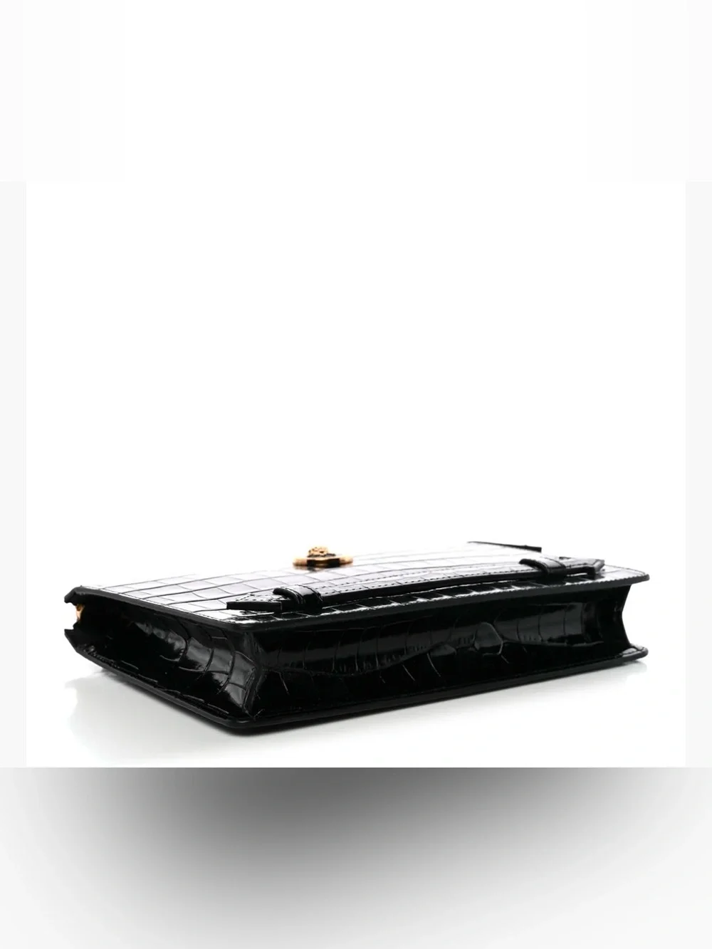 Versace Black Croc-Embossed Leather Zip Pouch with Gold Medusa Accent